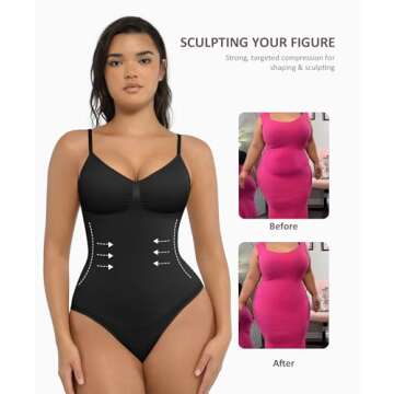 FeelinGirl Shapewear Tummy Control Bodysuits for Women Seamless Body Sculpting Shaper Thong Body Shaper Black XS-S