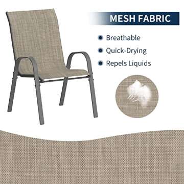 Amopatio Patio Chairs Set of 4, Outdoor Stackable Dining Chairs for All Weather, Breathable Garden Outdoor Furniture for Backyard Deck, Brown