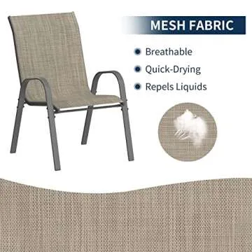 Amopatio Patio Chairs Set of 4, Outdoor Stackable Dining Chairs for All Weather, Breathable Garden Outdoor Furniture for Backyard Deck, Brown