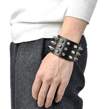 Tornito Genuine Leather Punk Spike Studded Rivet Bracelets for Men & Women