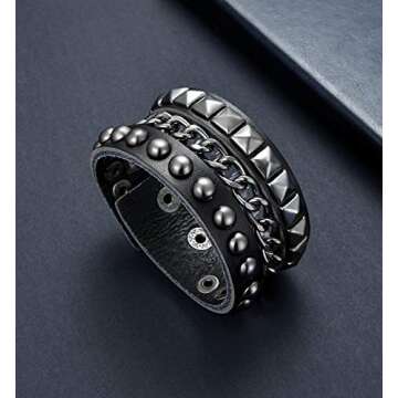 Tornito Punk Leather Spike & Chain Bracelets - Adjustable