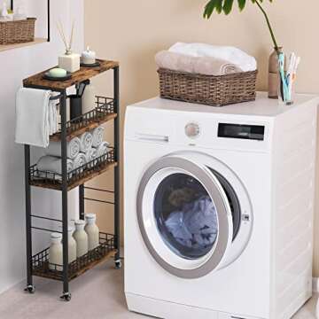 Slim Storage Cart Rolling Kitchen Cart with Wheels Narrow Laundry Storage Utility Cart 4 Tier Bathro...