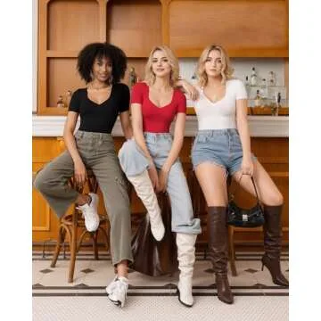 MANGOPOP Sweetheart V Neck Bodysuits for Women Long Short Sleeve Body Suits Tops Shirt