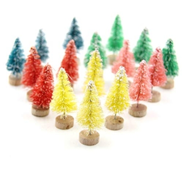Yalulu 20Pcs Mini Sisal Fiber Snow Frost Trees Christmas Tree Small Pine Tree DIY Craft Tabletop Trees Christmas Party Ornaments Decoration (Pink)