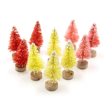 Yalulu 20Pcs Mini Sisal Fiber Snow Frost Trees Christmas Tree Small Pine Tree DIY Craft Tabletop Trees Christmas Party Ornaments Decoration (Pink)
