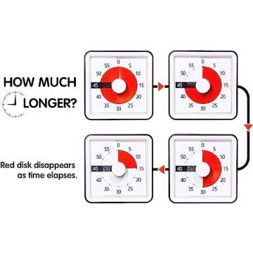 TWENTY5 SEVEN Countdown Timer 3 inch; 60 Minute 1 Hour Visual Timer - Classroom Teaching Tool Office Meeting, Countdown Clock for Kids Exam Time Management - Black