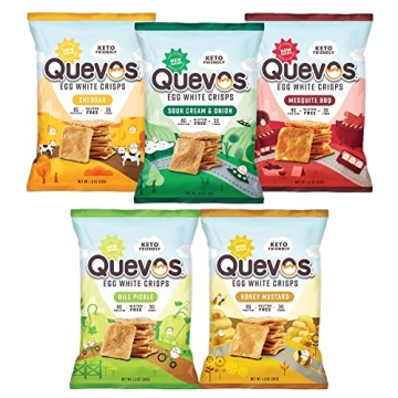 Quevos Egg White Chips - The Original Low Carb Egg Crisps, Crunchy Flavorful Protein & High Fiber Sn...
