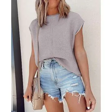 Saodimallsu Women's Casual Summer Top with Cap Sleeves