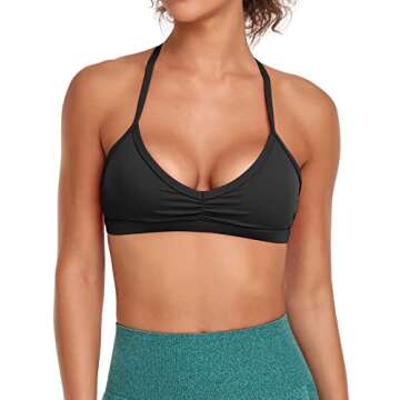 Abonlen Sports Bras for Women Workout Strappy Backless Bra Yoga Crop Tank Top (Medium, Black)