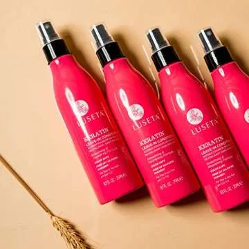 Luseta Keratin Leave in Conditioner, Anti Frizz Conditioning for Curly Hair,Detangling Strengthening Smoothing Moisturizing Repair Treatment for Dry Damaged Hair,Sulfate Free Color Safe, 8.5Fl Oz