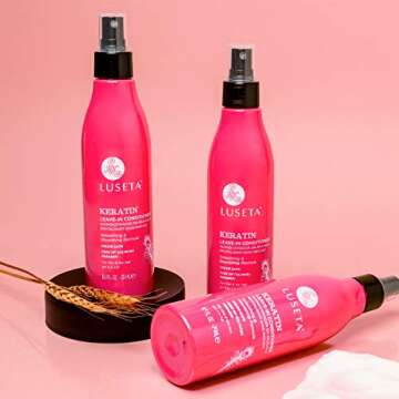 Luseta Keratin Leave in Conditioner, Anti Frizz Conditioning for Curly Hair,Detangling Strengthening Smoothing Moisturizing Repair Treatment for Dry Damaged Hair,Sulfate Free Color Safe, 8.5Fl Oz