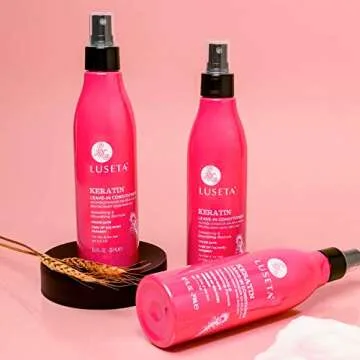 Luseta Keratin Leave in Conditioner, Anti Frizz Conditioning for Curly Hair,Detangling Strengthening Smoothing Moisturizing Repair Treatment for Dry Damaged Hair,Sulfate Free Color Safe, 8.5Fl Oz