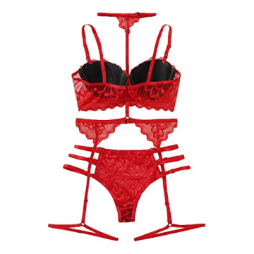 WDIRARA Women's Floral Lace Garter Cutout Lingerie Set