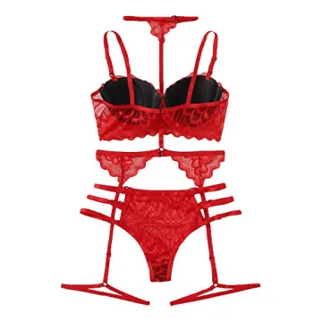 WDIRARA Women's Floral Lace Garter Cutout Lingerie Set