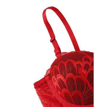 WDIRARA Women's Floral Lace Garter Cutout Lingerie Set