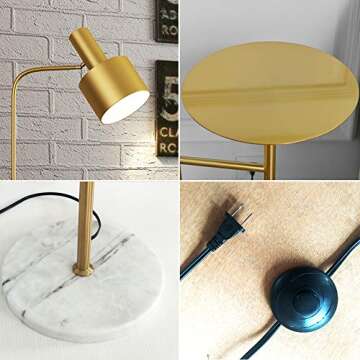 Hsyile Lighting KU300217 Contemporary Modern Creative Floor Lamp with a Table,Suitable for Living Room,Den,Office,Bedroom - E26 Base - Brushed Brass Finish