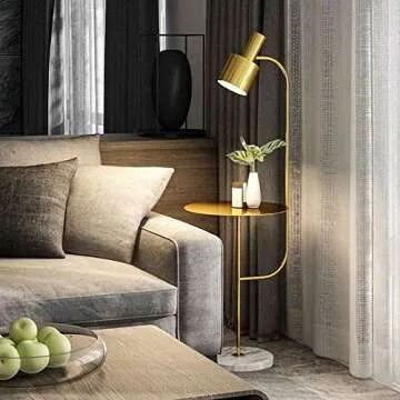 Hsyile Lighting KU300217 Contemporary Modern Creative Floor Lamp with a Table,Suitable for Living Room,Den,Office,Bedroom - E26 Base - Brushed Brass Finish