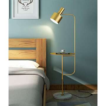 Hsyile Lighting KU300217 Contemporary Modern Creative Floor Lamp with a Table,Suitable for Living Room,Den,Office,Bedroom - E26 Base - Brushed Brass Finish