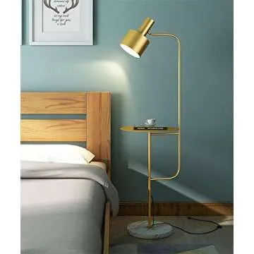 Hsyile Lighting KU300217 Contemporary Modern Creative Floor Lamp with a Table,Suitable for Living Room,Den,Office,Bedroom - E26 Base - Brushed Brass Finish