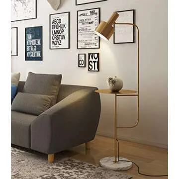 Hsyile Lighting KU300217 Contemporary Modern Creative Floor Lamp with a Table,Suitable for Living Room,Den,Office,Bedroom - E26 Base - Brushed Brass Finish