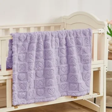 Yurhap Fleece Baby Blanket Heart Checkered Blanket, Ultra Soft Cozy Baby Blankets for Girls Boys, Fluffy Infant Toddler Newborn Receiving Blankets for Crib Stroller 30”×40” (Purple)