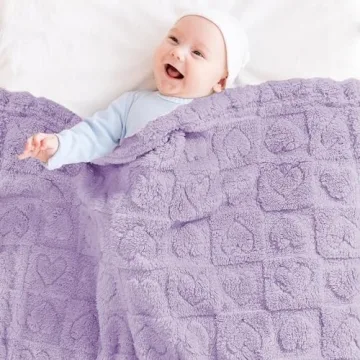 Yurhap Fleece Baby Blanket Heart Checkered Blanket, Ultra Soft Cozy Baby Blankets for Girls Boys, Fluffy Infant Toddler Newborn Receiving Blankets for Crib Stroller 30”×40” (Purple)
