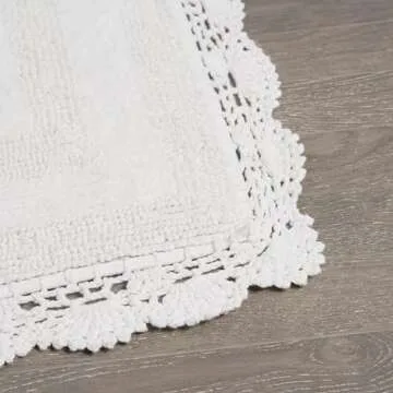 Laura Ashley Crochet Cotton 17x24/21x34 in. 2-Piece Bath Rug Set, Creamy White