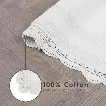 Laura Ashley Crochet Cotton 17x24/21x34 in. 2-Piece Bath Rug Set, Creamy White