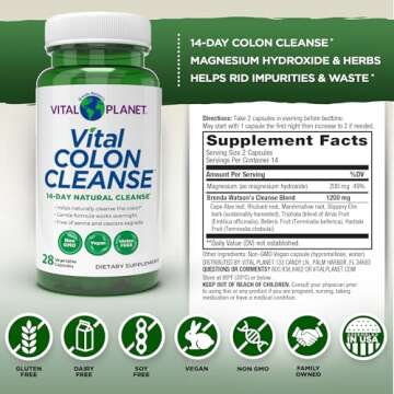 Vital Planet – Vital Colon Cleanse 14-Day Colon Cleanser and Detox with Magnesium Hydroxide, Slipp...