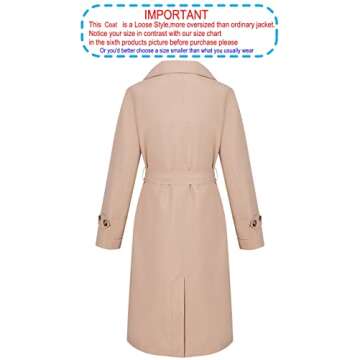 RISISSIDA Trench Coats for Women Long Double Breasted Spring Fall Waterproof Rain Jacket Overcoat Be...