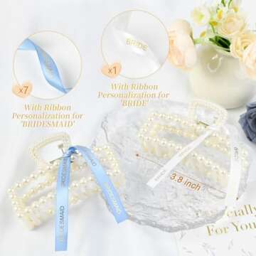 DEEKA Bridesmaid Gifts Set of 8 Bridesmaid Proposal Gift Pearl Bride Hair Clips with Ribbon Large Ha...