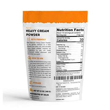 Heavy Cream Powder for Whipping Cream, Sour Cream, Butter, and Coffee. Keto Friendly and Gluten Free. 1-Year Guarantee (12oz)