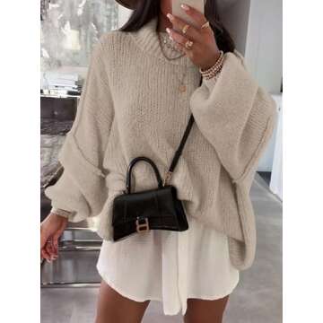 Saodimallsu Womens Oversized Sweaters Mock Neck Batwing Long Sleeve 2024 Fall Trendy Ribbed Knit Casual Tunic Sweater Khaki