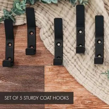 Decorative Coat Hooks For Wall Mount Set of 5 - Stylish and Sturdy Black Metal Double Hooks Are Perfect To Hang Your Jackets, Towels Or Hats - A Modern Addition To Any Farmhouse or Minimal Home Decor