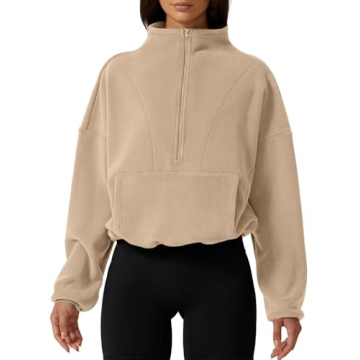 QINSEN Fleece Sweatshirt for Women Half Zip Kangaroo Pocket Lightweight Cozy Pullover