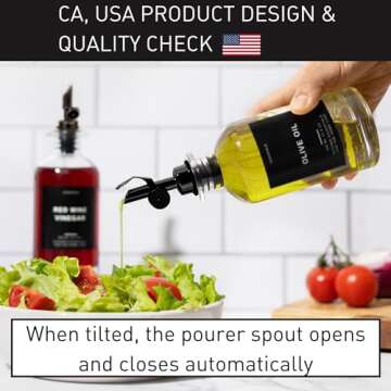 Verspace Olive Oil Dispenser Set With Silicone Tray & 40 Labels - 2 Black Bottles (500ml / 17oz) for...