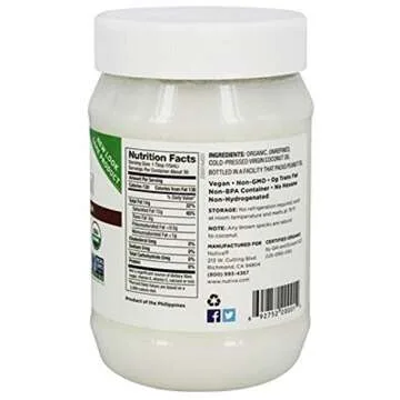 Nutiva Organic Coconut Oil, Cold-Pressed, Unrefined Cooking Oil, Natural Hair Oil, Skin Oil, Massage...