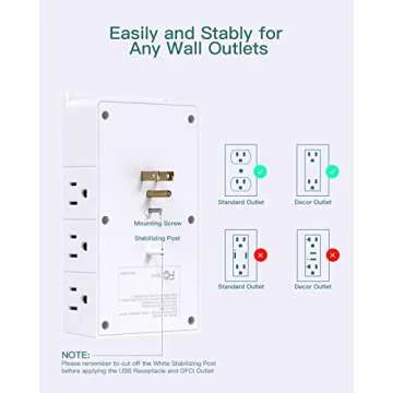 Multi Plug Outlet - Addtam Surge Protector Wall Mount with 12 Outlet Extender- 3 Sides and 3 USB Ports (1 USB-C), Outlet Splitter Power Strip for Home, Office, Hotel, White