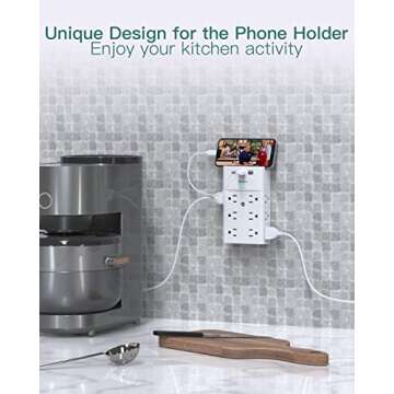 Multi Plug Outlet - Addtam Surge Protector Wall Mount with 12 Outlet Extender- 3 Sides and 3 USB Ports (1 USB-C), Outlet Splitter Power Strip for Home, Office, Hotel, White