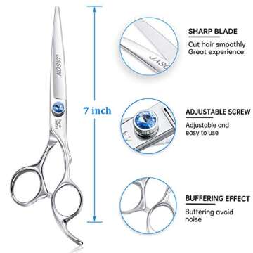 JASON 7" Straight Dog Grooming Scissors, Ergonomic Pets Grooming Shears, Premium Cats Trimming Kit w...