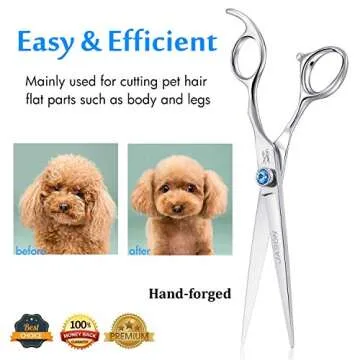 JASON 7" Straight Dog Grooming Scissors, Ergonomic Pets Grooming Shears, Premium Cats Trimming Kit with Offset Handle and Jewelled Screw, Sharp, Comfortable