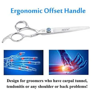JASON 7" Straight Dog Grooming Scissors, Ergonomic Pets Grooming Shears, Premium Cats Trimming Kit with Offset Handle and Jewelled Screw, Sharp, Comfortable