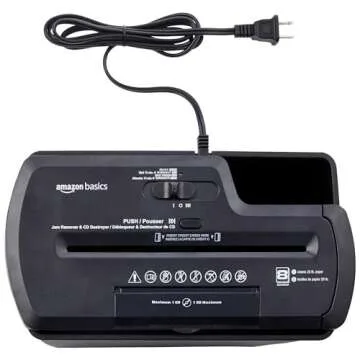 Amazon Basics 8-Sheet Strip Cut Paper, CD, and Credit Card Shredder, 3.2 Gallons Wastebasket, Black