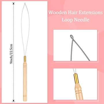 10 Pieces Wooden Hair Extension Loop Needle Kit Hair Extension Loop Tool Threader Wire Pulling Hook ...