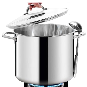 HOMICHEF 16 Quart LARGE Stock Pot with Glass Lid - NICKEL FREE Stainless Steel Healthy Cookware Stoc...