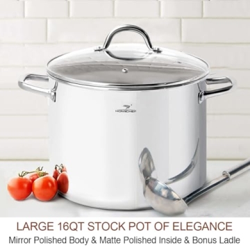 HOMICHEF 16QT Stock Pot - Nickel Free Stainless Steel Healthy Cookware