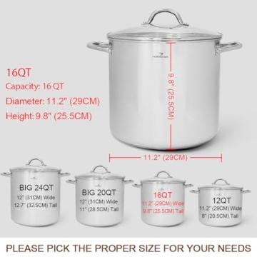 HOMICHEF 16QT Stock Pot - Nickel Free Stainless Steel Healthy Cookware