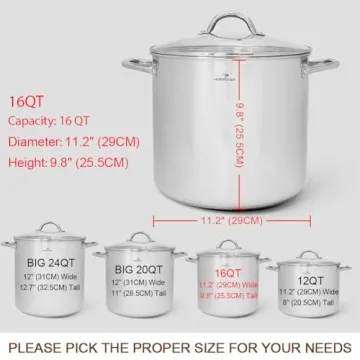 HOMICHEF 16QT Stock Pot - Nickel Free Stainless Steel Healthy Cookware