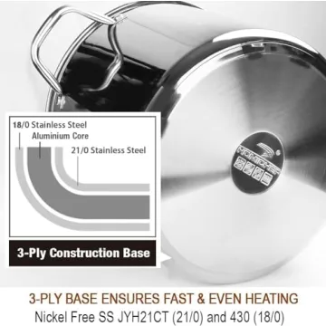 HOMICHEF 16QT Stock Pot - Nickel Free Stainless Steel Healthy Cookware