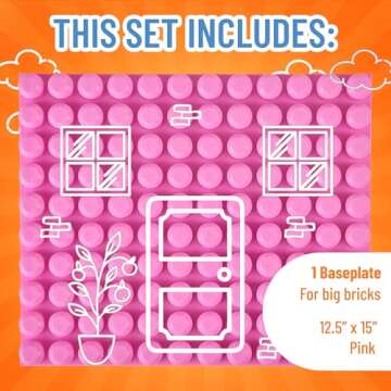 Strictly Briks Compatible with Mega Blocks Toy Building Block, Beginner Bricks Stackable Baseplates, Large Pegs for Babies and Toddlers, Compatible with All Brands, Pink, 1 Piece, 12.5 x 15 Inches